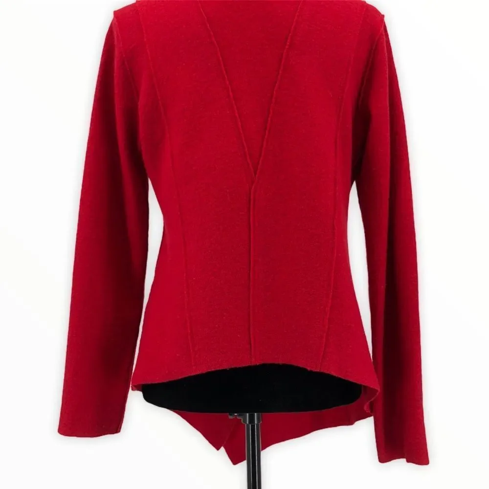 Eileen Fisher Lightweight Red Boiled Wool Cardigan Jacket size XS Long Sleeve